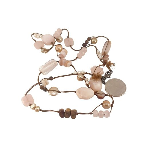 Handmade Multicolor Beaded Necklace With Rose Quartz Pearls & Wood Beads - Picture 8 of 8